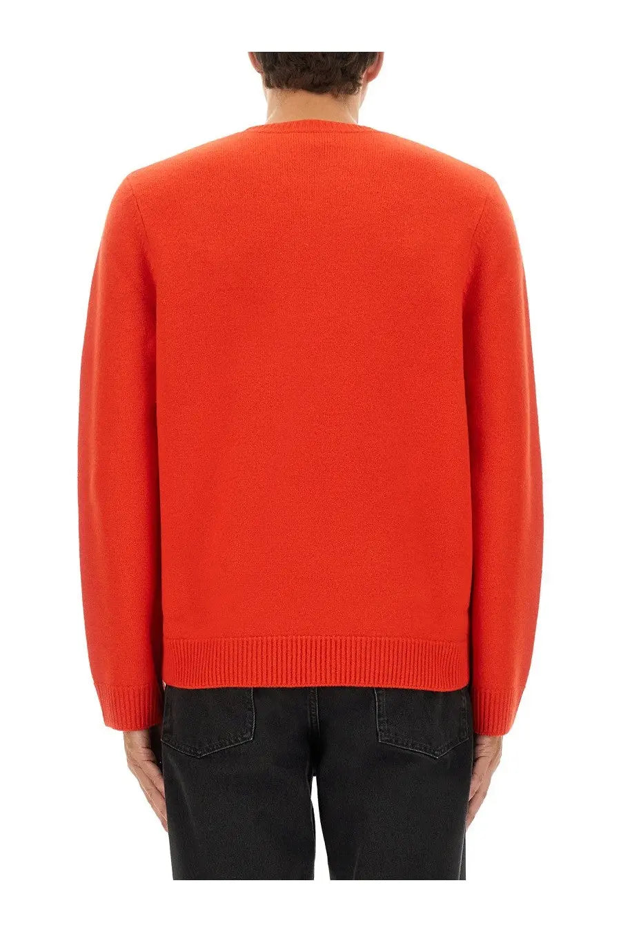 A.P.C men’s jersey Edward red vibrant orange crewneck sweater with ribbed cuffs and hem made from soft material