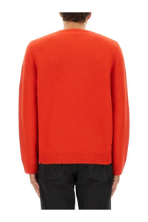 A.P.C men’s jersey Edward red vibrant orange crewneck sweater with ribbed cuffs and hem made from soft material