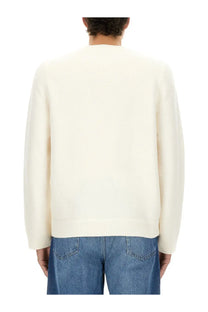 A.P.C mens jersey Edward white cream-colored long-sleeved knit sweater with ribbed cuffs and hem