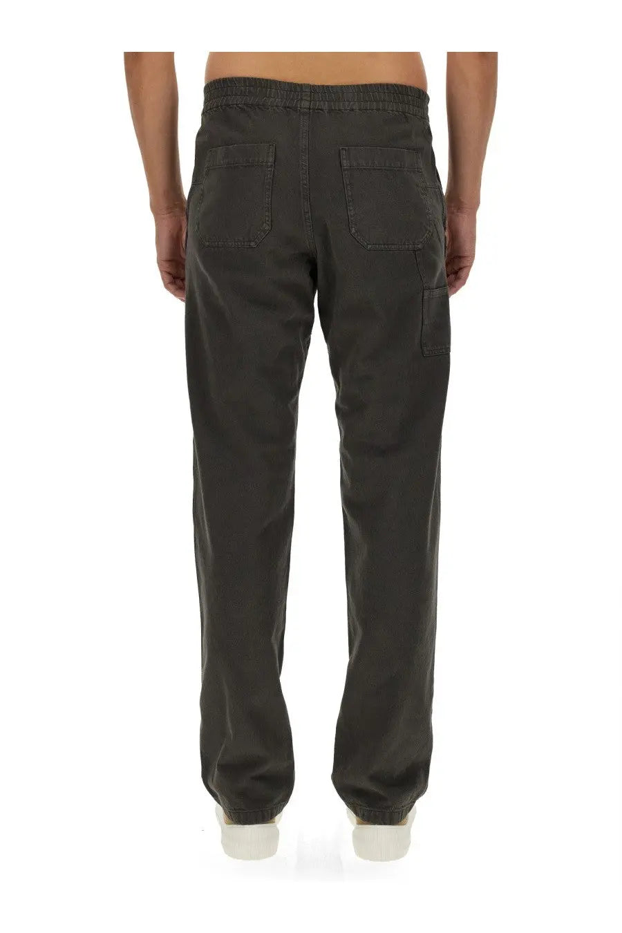 A.P.C men’s dark gray cargo pants with relaxed fit and elastic waistband for comfortable casual wear