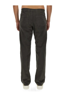 A.P.C men’s dark gray cargo pants with relaxed fit and elastic waistband for comfortable casual wear