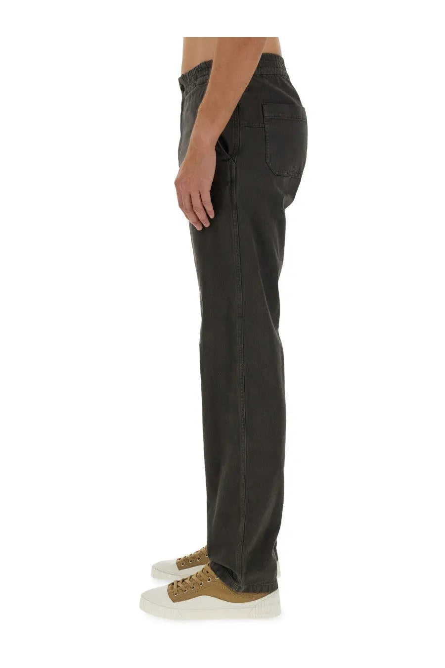 A.P.C men’s dark gray relaxed fit denim trousers with elastic waistband for casual wear