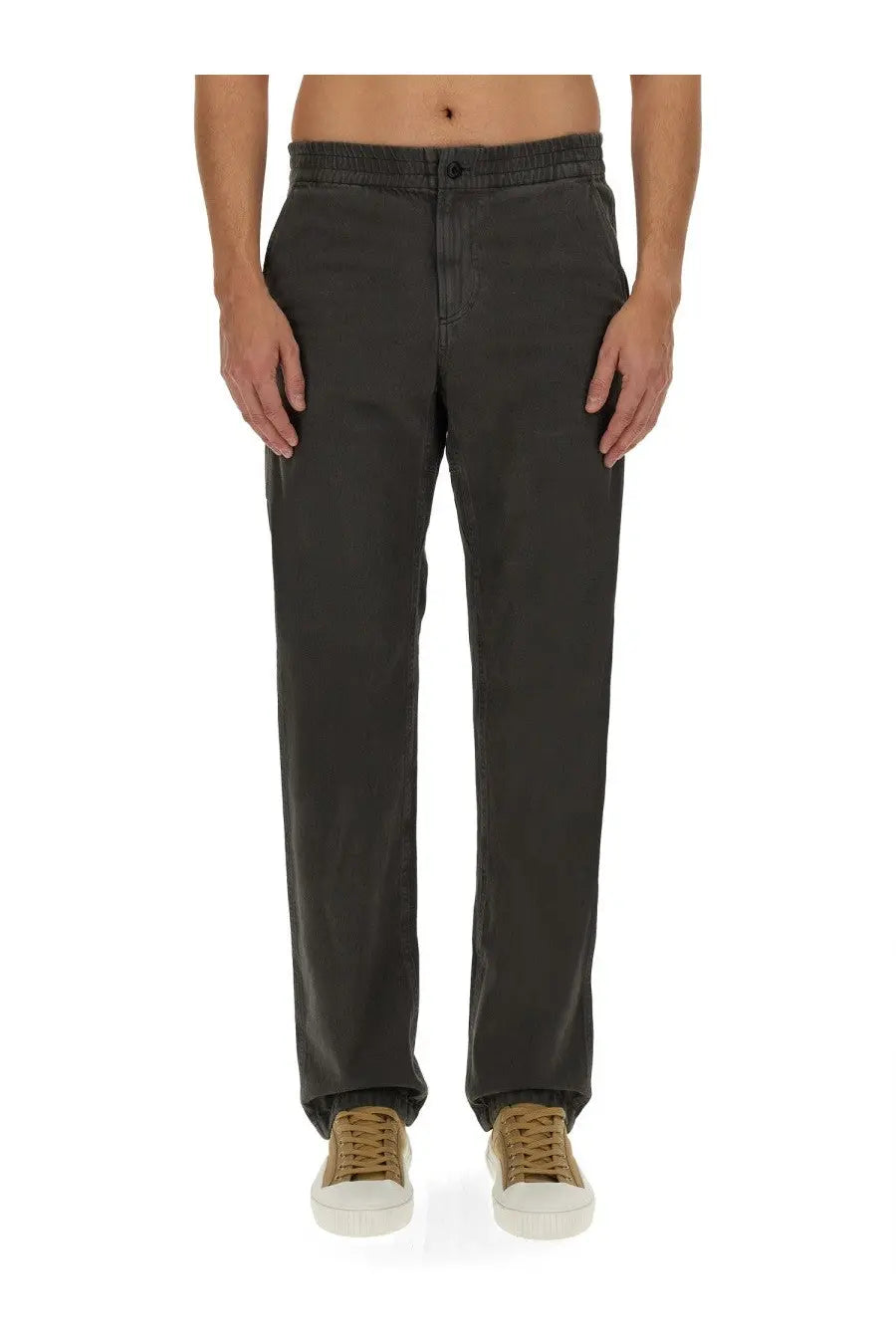 A.P.C men’s dark gray relaxed-fit chino pants with a drawstring waistband for casual wear