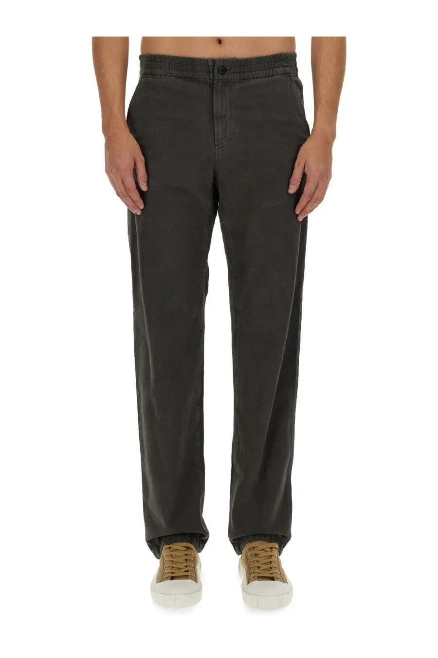 A.P.C men’s chuck grey dark gray relaxed-fit chino pants with elastic waistband and cuffed hems