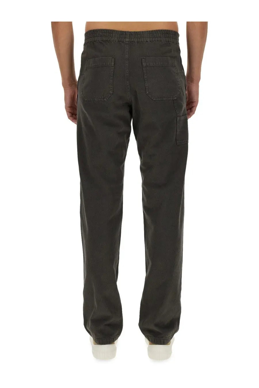 A.P.C men’s relaxed fit dark olive green cargo pants with elastic waistband ideal for casual wear