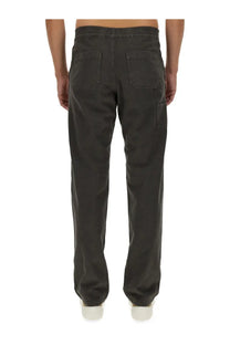 A.P.C men’s relaxed fit dark olive green cargo pants with elastic waistband ideal for casual wear