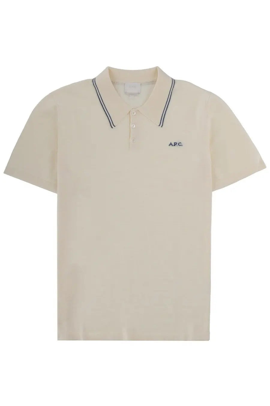 A.p.c men’s polo alex con beige cream short-sleeved shirt with navy trim and small embroidered logo on front