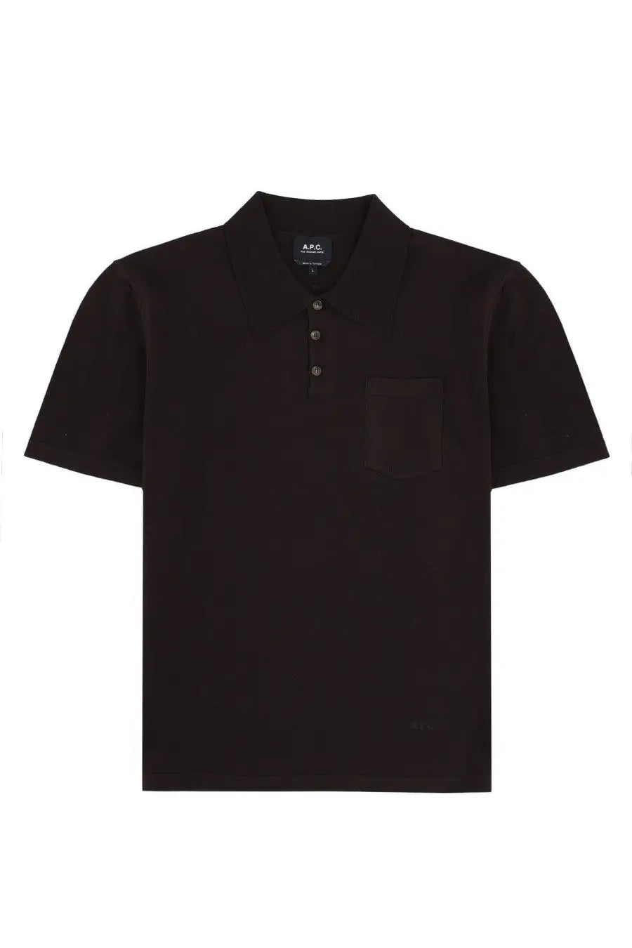 Black a.p.c men’s brown polo con taschino featuring a front chest pocket perfect for casual wear