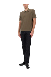 A.P.C men’s olive green short-sleeved polo shirt with classic collar and button placket in cotton fabric