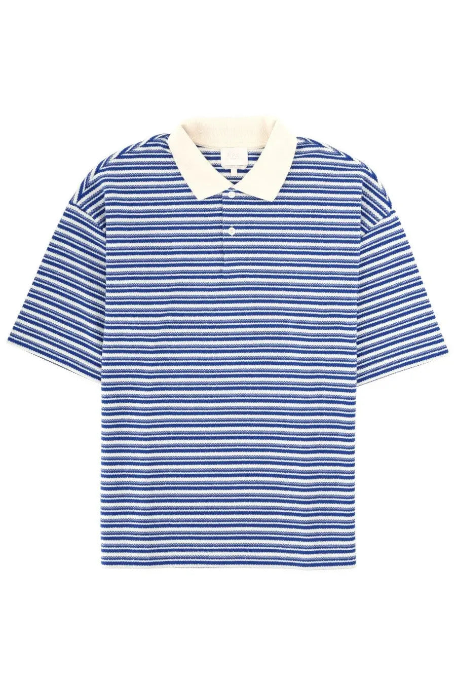 A.P.C men’s polo Ruben blue blue and white striped short-sleeved polo shirt with cream collar made of cotton