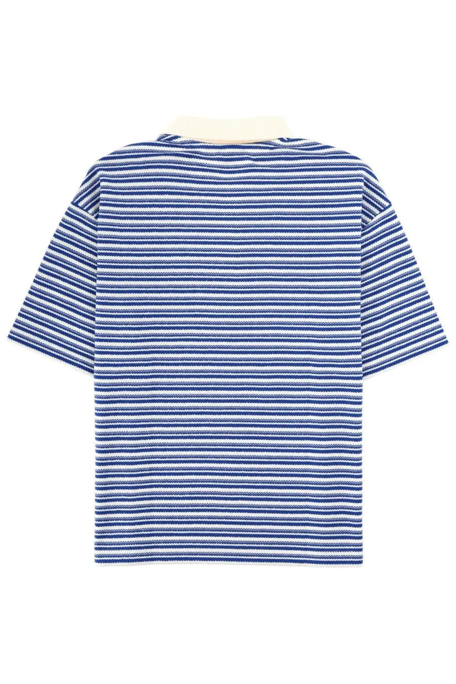 A.P.C men’s polo Ruben blue striped short-sleeved shirt with cream collar in breathable cotton material