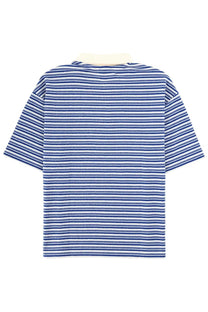 A.P.C men’s polo Ruben blue striped short-sleeved shirt with cream collar in breathable cotton material