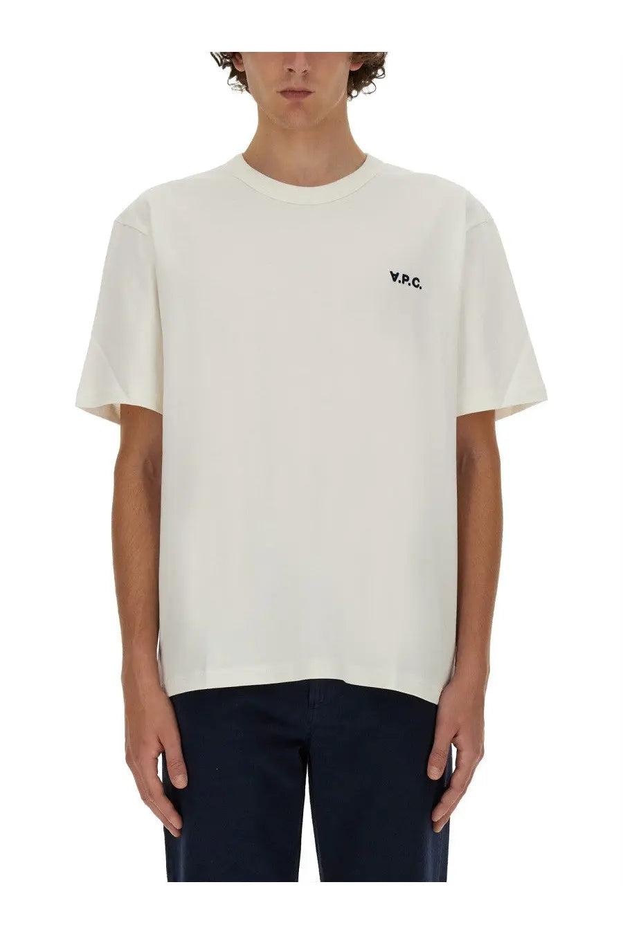 Off-white off-white crewneck t-shirt with small black vrc logo embroidered on left chest for men by A.P.C