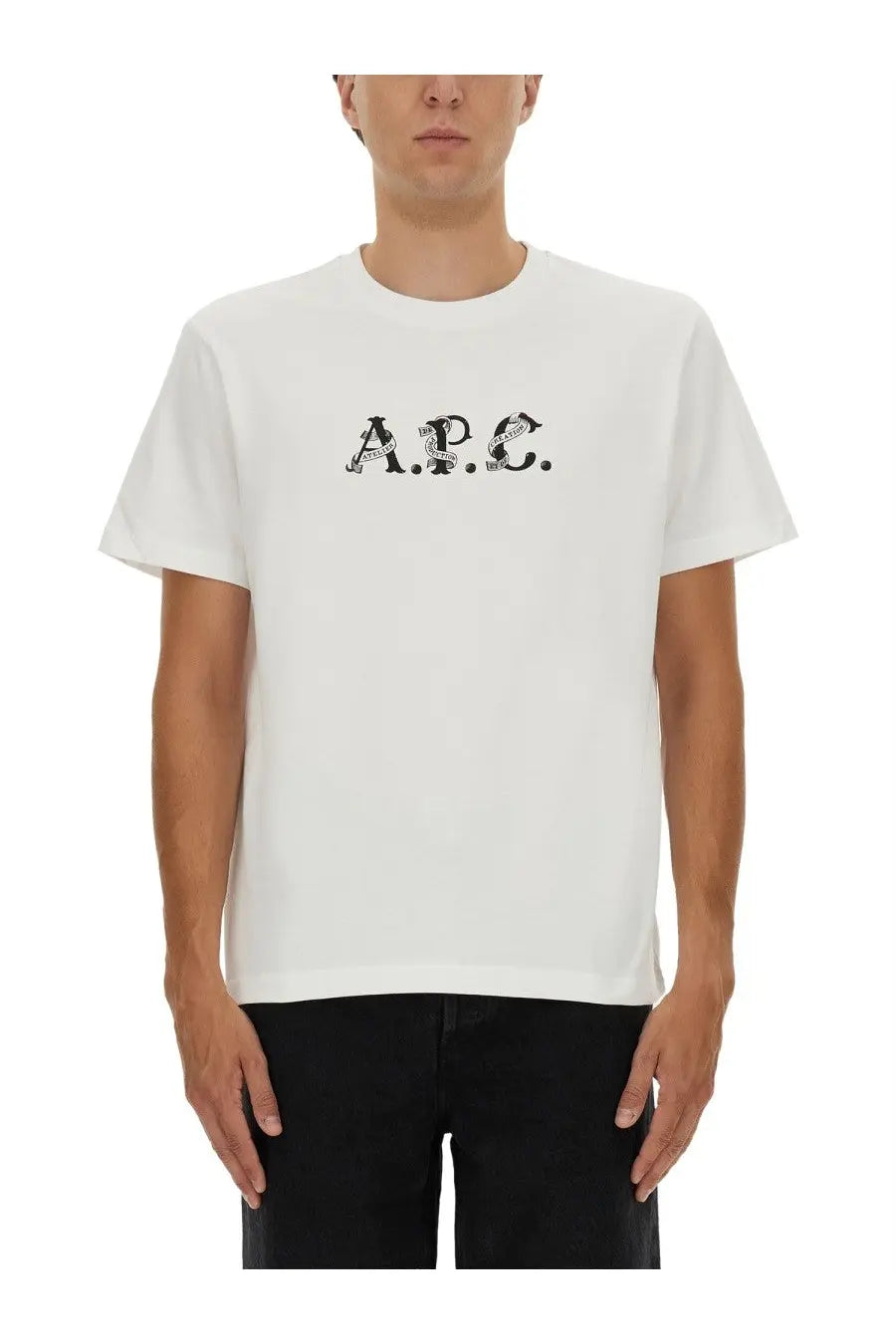 White cotton a.p.c men shirt hugo with black embroidered logo on chest