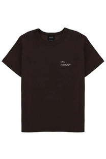 A.P.C men’s black short-sleeved t-shirt with minimalist white logo and text on the left chest for casual wear