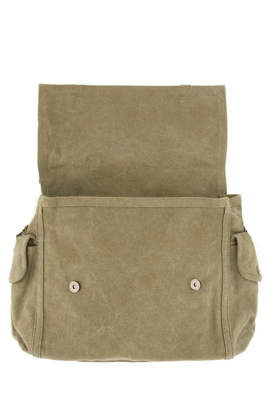 A.P.C men’s shoulder bag in olive green canvas with flap closure and two front pockets for everyday use