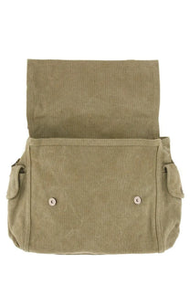 A.P.C men’s shoulder bag in olive green canvas with flap closure and two front pockets for everyday use