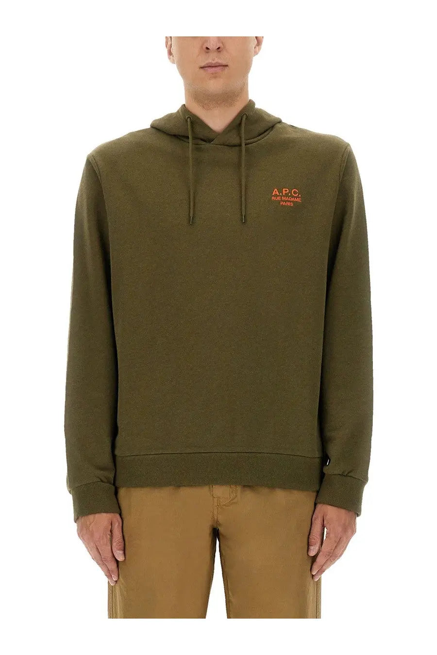 Olive green a.p.c. men’s standard hoodie made from soft cotton for casual wear
