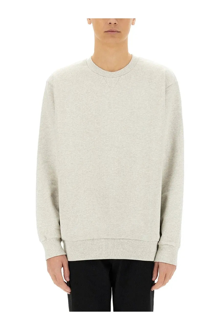 A.P.C men’s sweatshirt grey minimalist off-white heathered cotton with ribbed cuffs and hem