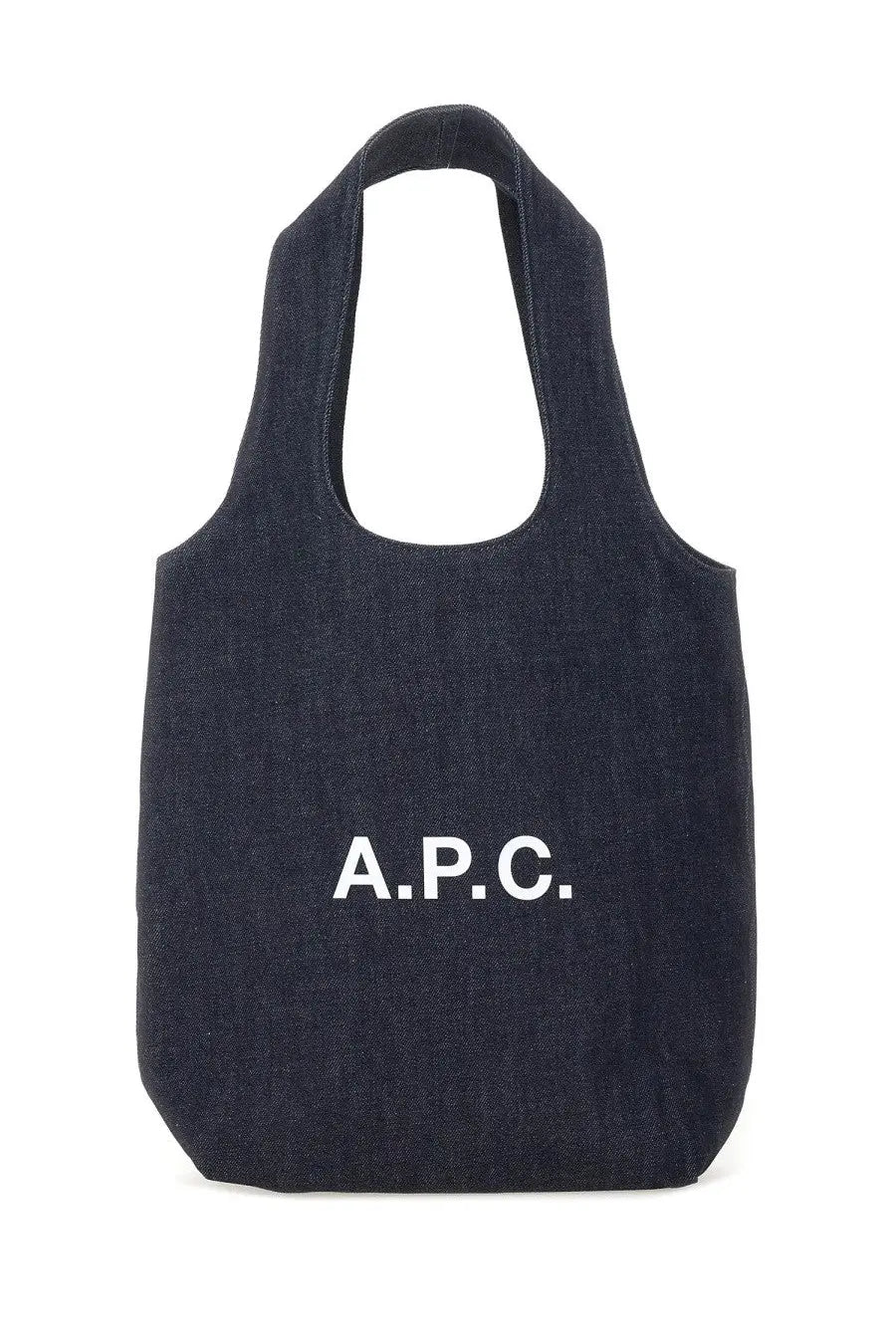 Dark denim tote bag with white a.p.c. logo in blue from a.p.c. men’s ninon small collection