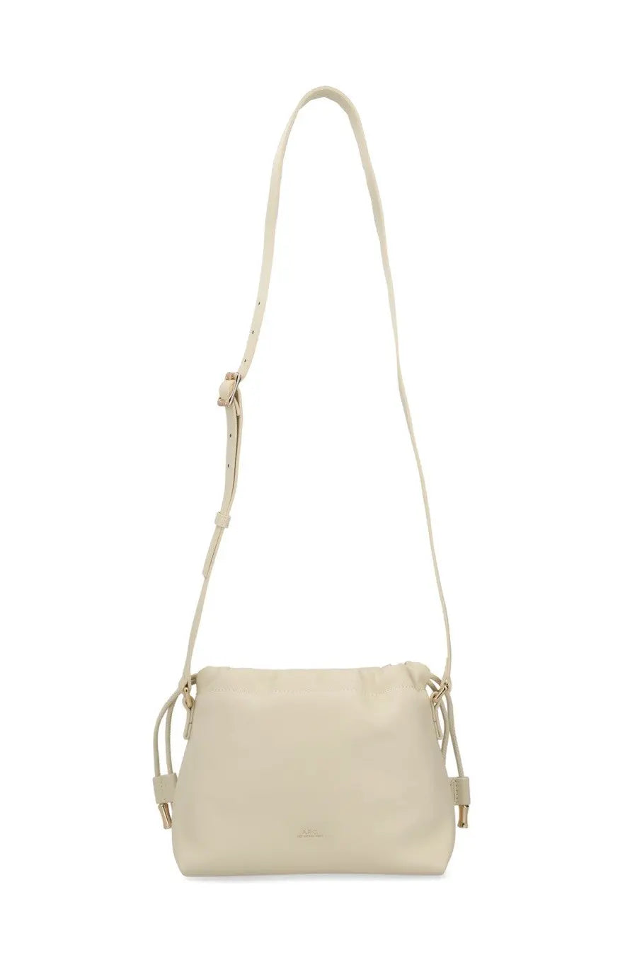 A.P.C women’s ninon mini beige cream leather crossbody bag with adjustable strap and gold-tone hardware