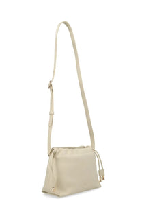 A.P.C women’s ninon mini beige cream leather crossbody bag with drawstring closure and gold-tone hardware