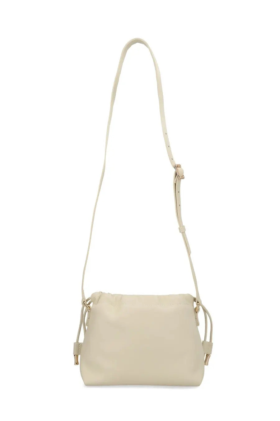 A.P.C women’s bag Ninon mini beige cream-colored minimalist crossbody bag with slender adjustable strap and metallic hardware accents