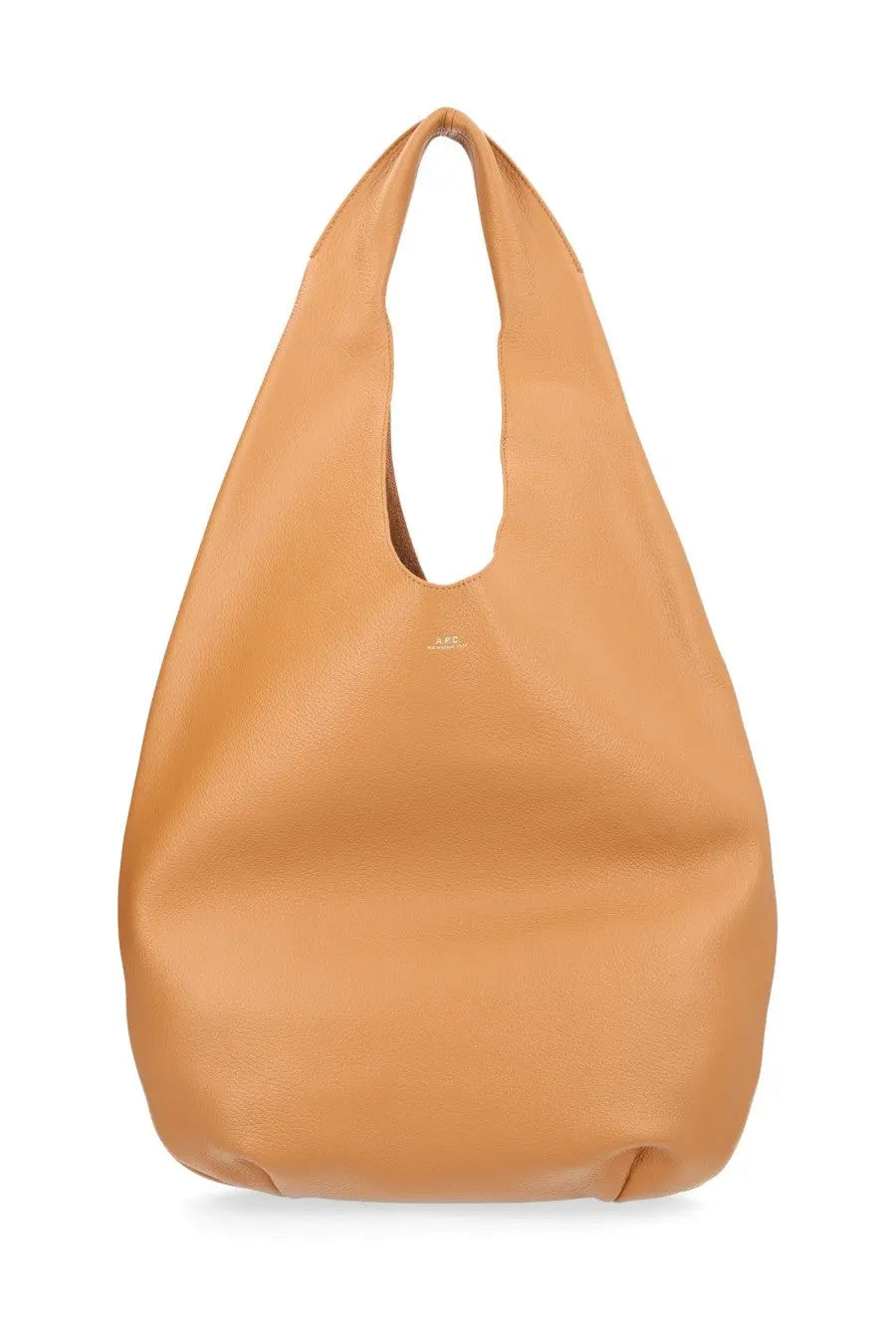 Tan leather hobo bag with minimalist design and subtle brand logo from A.P.C Women’s Borsa LE Neige Beige collection