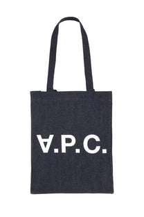 A.p.c women’s dark denim tote bag in blue with bold white vpc lettering on the front
