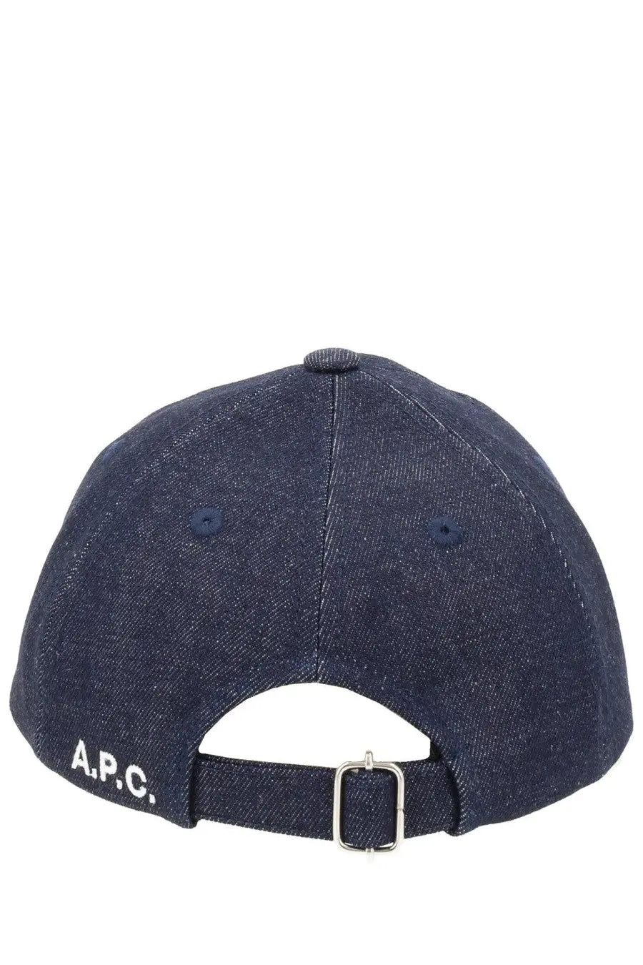 Dark blue denim baseball cap with white embroidered a.p.c. logo from a.p.c. women’s cappello da baseball eden boussole blue