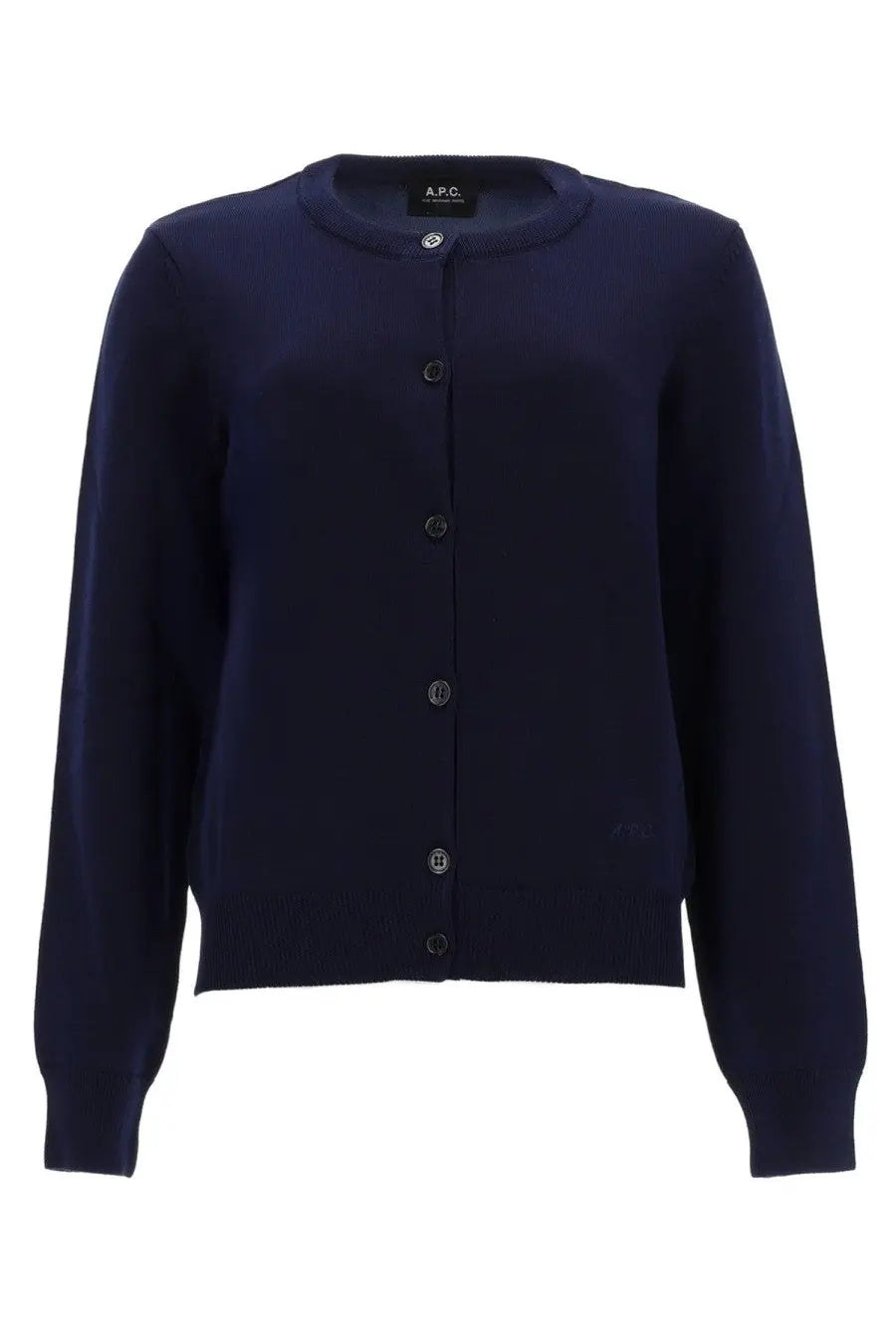 Navy blue a.p.c. women’s cardigan leonie in soft knit fabric with button front and ribbed cuffs