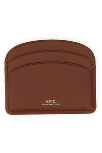 Brown leather a.p.c women’s demi lune card holder in beige showing smooth texture and compact design