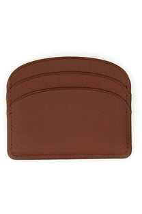A.P.C women’s demi lune card holder beige brown leather with stitched edges and multiple slots for cards