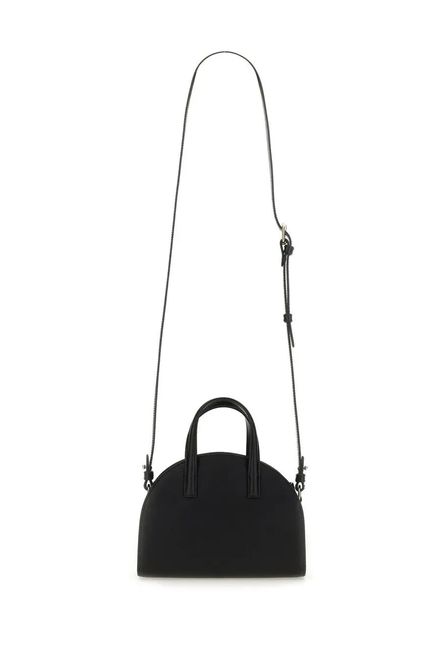 A.P.C women’s demi lune tote bag small black leather mini satchel with curved top and dual handles