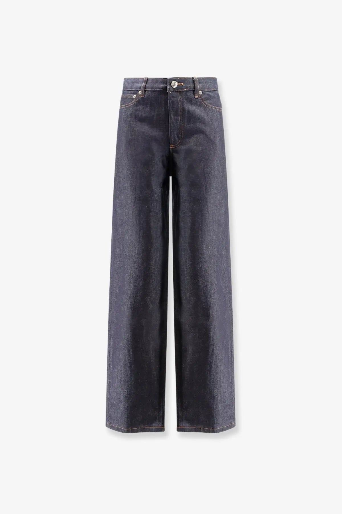 A.P.C women’s Elisabeth jeans are dark indigo denim wide-leg pants with a subtle textured pattern