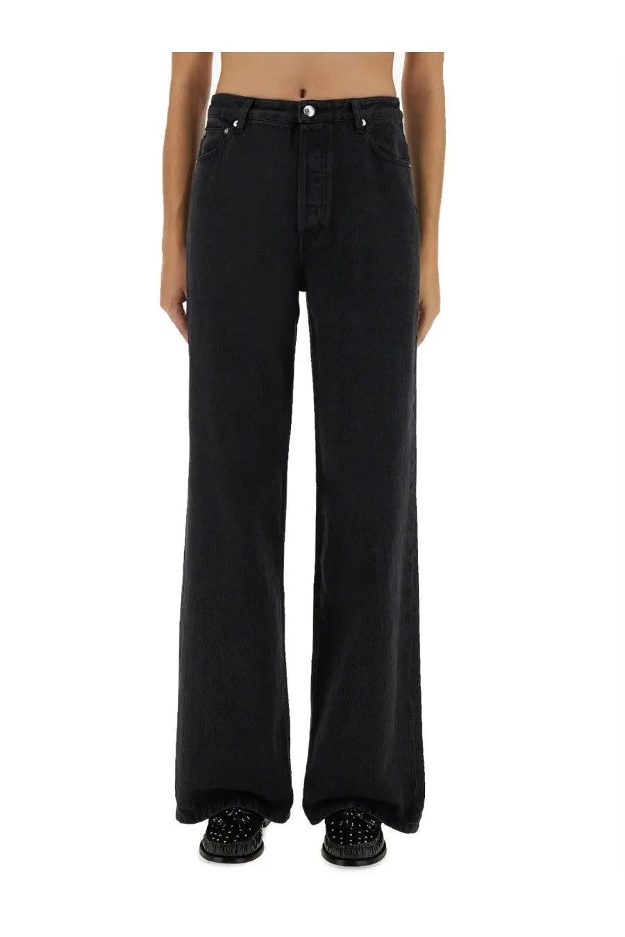 A.p.c women’s elizabeth jeans black high-waisted wide-leg denim trousers with straight cut and five-pocket design