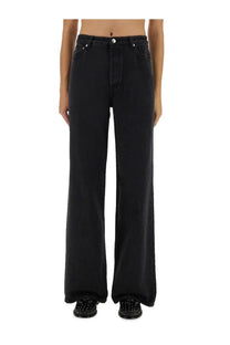 A.p.c women’s elizabeth jeans black high-waisted wide-leg denim trousers with straight cut and five-pocket design
