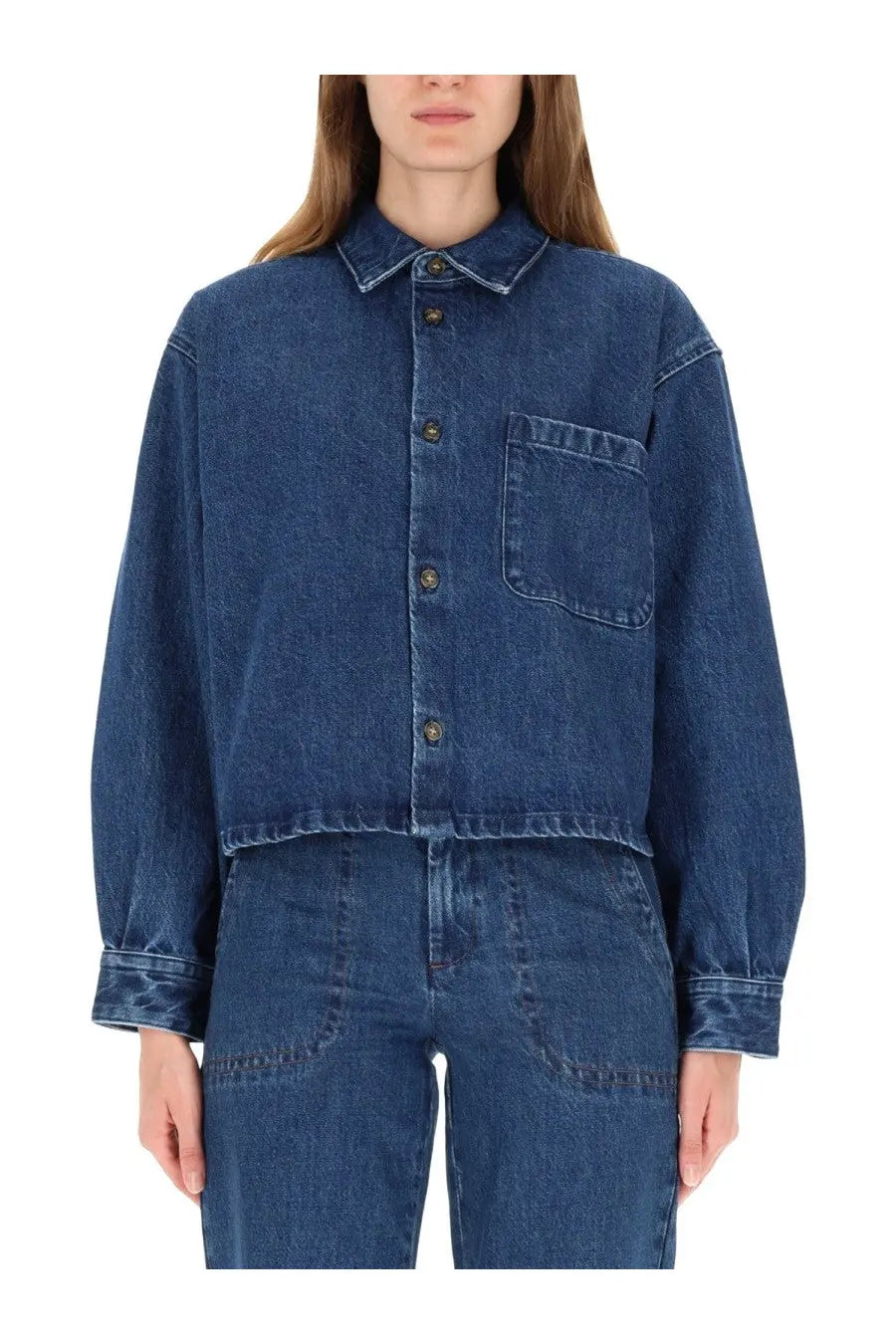 A.P.C women’s jacket shirt Samantha blue blue denim button-up shirt with collar and chest pocket