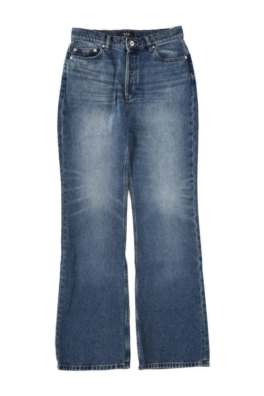 A.p.c women’s high-waisted denim jeans in faded blue wash with subtle whiskering details