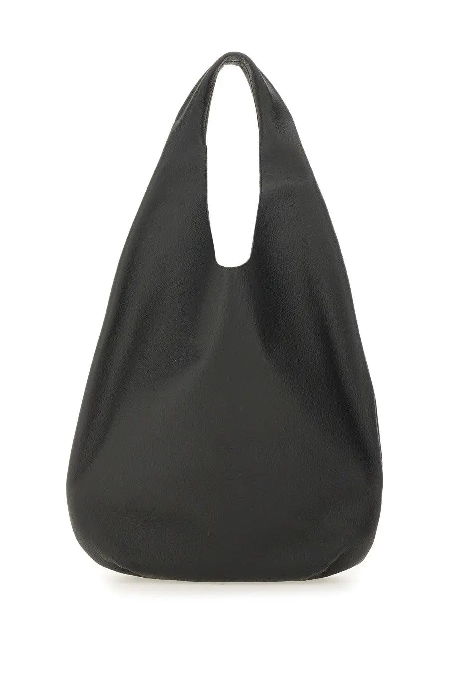 Black leather tote bag with minimalist design and soft textured surface from A.P.C women’s LE Neige collection