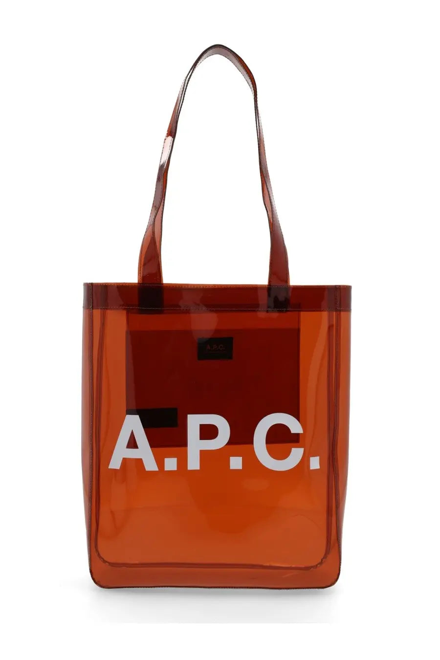 A.p.c women’s lou tote bag in transparent amber with bold white lettering and matching handles