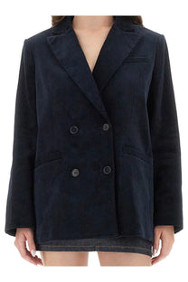 A.P.C women’s Lucy jacket dark navy corduroy double-breasted blazer with matching buttons and flap pockets
