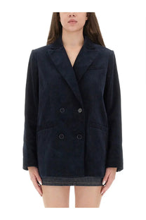 Navy blue corduroy double-breasted blazer for women by A.P.C featuring a tailored fit and button details