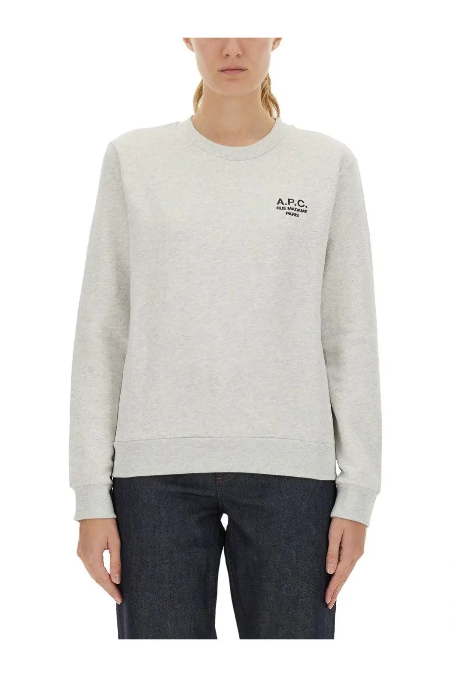 A soft heather gray a.p.c. women’s rue madame sweatshirt made of cozy fabric for casual wear
