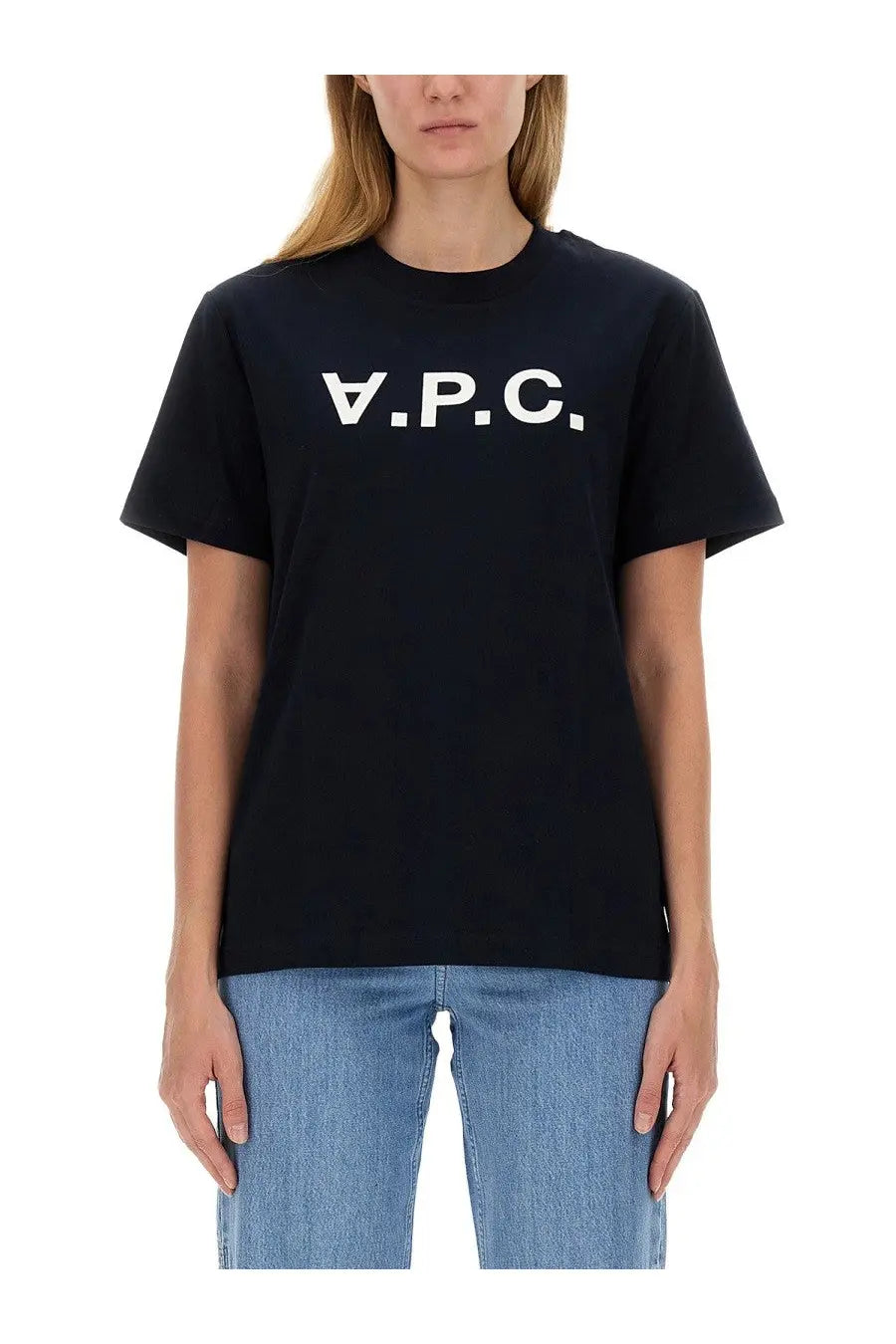 Black a.p.c. women’s shirt con blue in cotton fabric showing the back side for casual wear