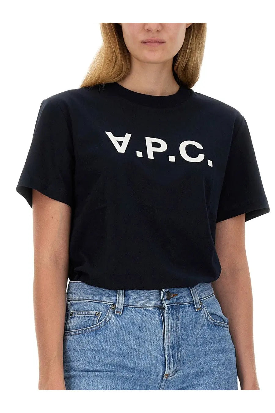 Black a.p.c. con blue women’s shirt made of cotton featuring a classic fit and button-down front