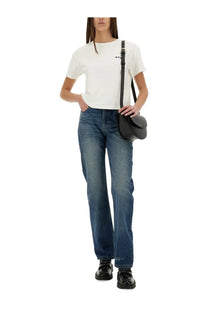 Black leather crossbody bag with minimalist design and adjustable strap featured with a.p.c women’s shirt petit vpc multicolor