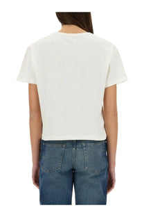 A.pc women’s white cropped t-shirt with short sleeves and round neckline in petit vpc multicolor design