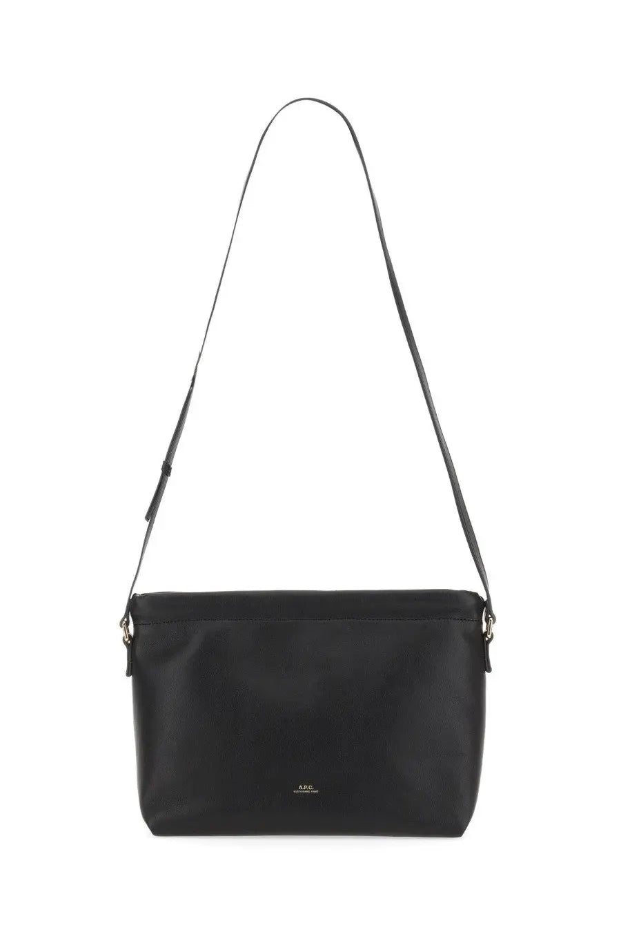 A.P.C women’s black leather crossbody bag with sleek minimalist design and subtle brand logo at the bottom
