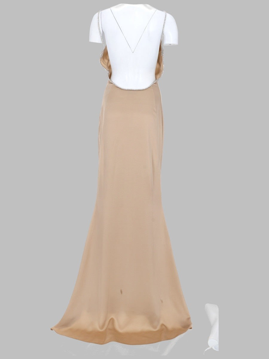 Tom Ford Women's Abito DA Sera Smanicato in Raso Con Ricami Catena Beige